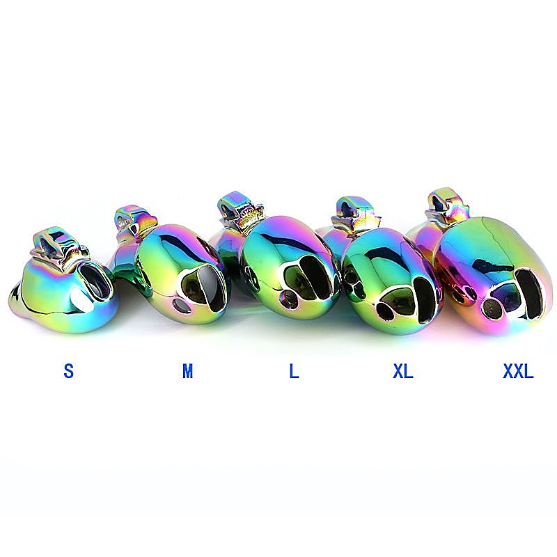 Rainbow Male Metal Chastity Cage HTV3 Small by BDStyle - Male Chastity