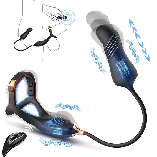 Vibrating Buckle Cock Ring With Thrusting Butt Plug - Vibrating Cock Rings