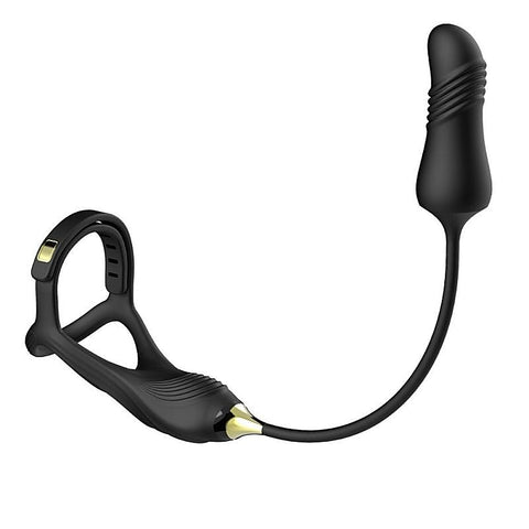 Vibrating Buckle Cock Ring With Thrusting Butt Plug - Vibrating Cock Rings