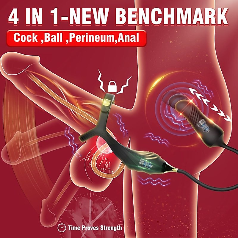 Vibrating Buckle Cock Ring With Thrusting Butt Plug - Vibrating Cock Rings