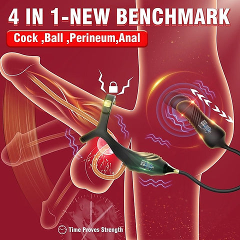 Vibrating Buckle Cock Ring With Thrusting Butt Plug - Vibrating Cock Rings