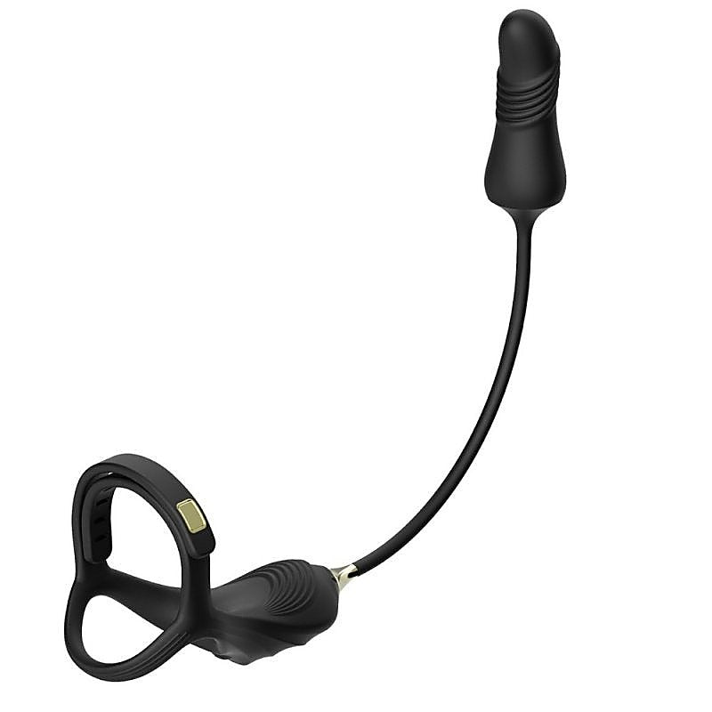 Vibrating Buckle Cock Ring With Thrusting Butt Plug - Vibrating Cock Rings