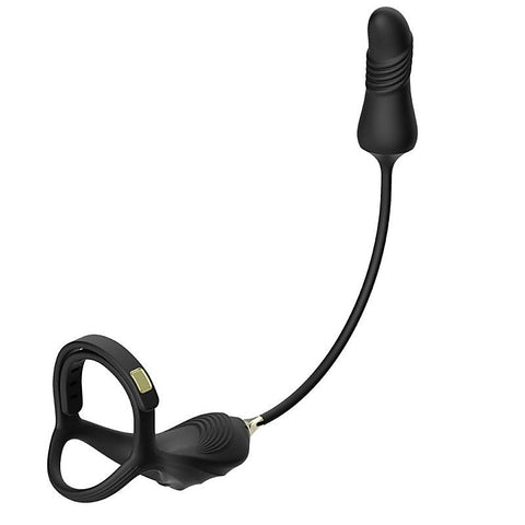 Vibrating Buckle Cock Ring With Thrusting Butt Plug - Vibrating Cock Rings