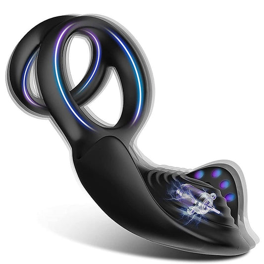 10 Functions Rechargeable Silicone Dual Penis Ring - Vibrating Cock Rings