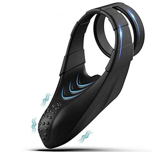 10 Functions Vibrating Dual Penis Ring with Taint Teaser - Vibrating Cock Rings