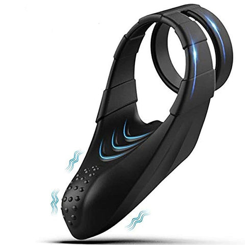 10 Functions Vibrating Dual Penis Ring with Taint Teaser - Vibrating Cock Rings