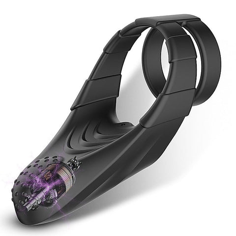 10 Functions Vibrating Dual Penis Ring with Taint Teaser - Vibrating Cock Rings