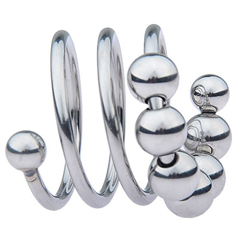 Stainless Steel Six Removable Ball Mens Cock Ring by BDStyle - Steel Cock Rings