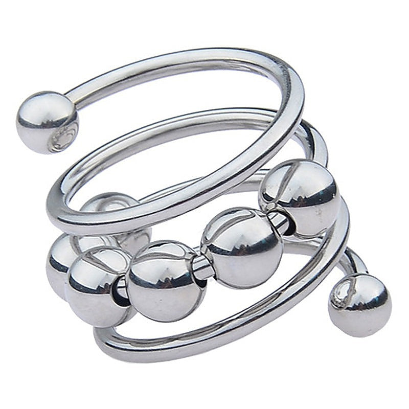 Stainless Steel Six Removable Ball Mens Cock Ring by BDStyle - Steel Cock Rings