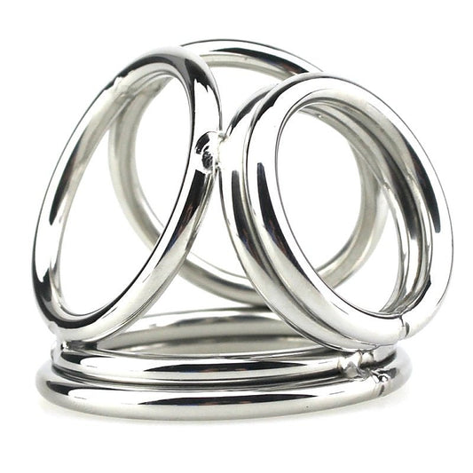 Stainless Steel Quad 4 Ring Cock and Ball Cage by BDStyle - Steel Cock Rings