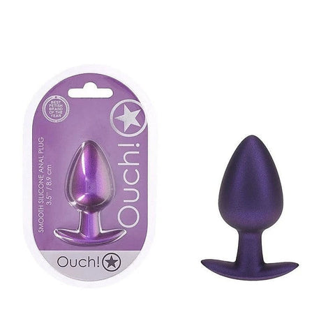 OUCH! 8.9 cm Large Metallic and Soft Silicone Anal Plug - Butt Plugs