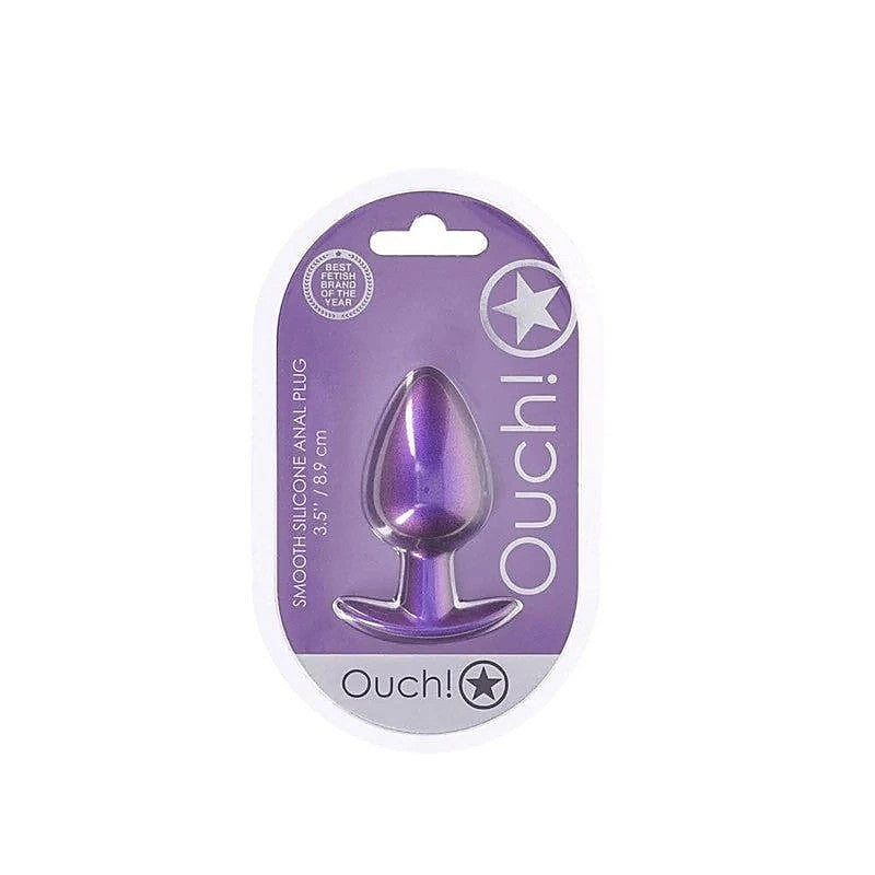 OUCH! 8.9 cm Large Metallic and Soft Silicone Anal Plug - Butt Plugs