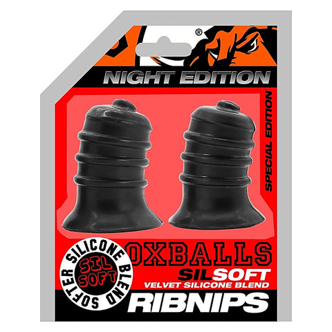 Ribnibs Curved Springy-Ribbed Nip Suckers Night by OxBalls - Nipple and Clit Clamps