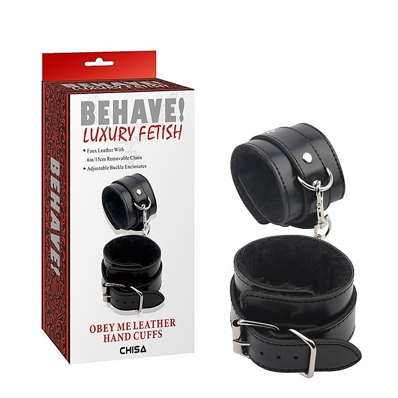 Behave Obey Me Leather Bondage Hand Cuffs by Chisa - Cuffs And Restraints