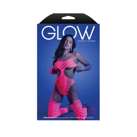 Fantasy Lingerie Radiant Rhinestone Glow Bodystocking Neon Pink - - Body Stockings