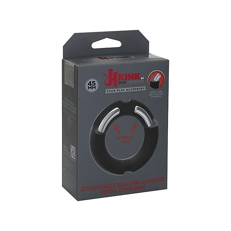 Kink Silicone Covered Metal Cock Ring 45mm by Doc Johnson - Steel Cock Rings