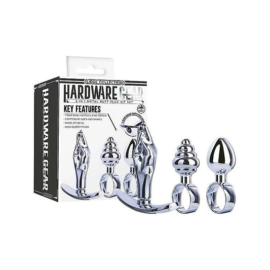 Hardware Gear 3 In 1 Metal Butt Plug Kit Set Chrome - Butt Plugs