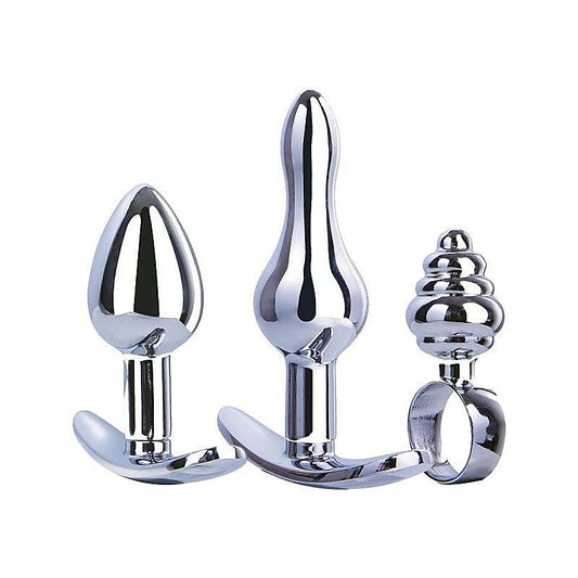 Hardware Gear T Bar Base 3 In 1 Metal Butt Plug Kit Set - Butt Plugs