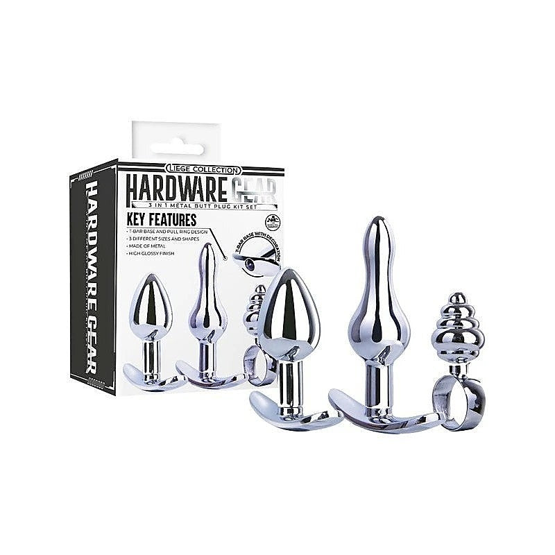 Hardware Gear T Bar Base 3 In 1 Metal Butt Plug Kit Set - Butt Plugs