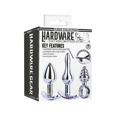 Hardware Gear T Bar Base 3 In 1 Metal Butt Plug Kit Set - Butt Plugs