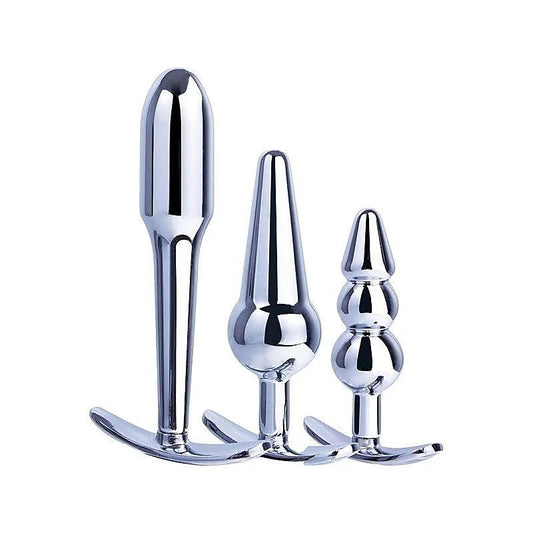 Hardware Gear 3 In 1 Metal Butt Plug Kit Set With Pull Ring - Butt Plugs