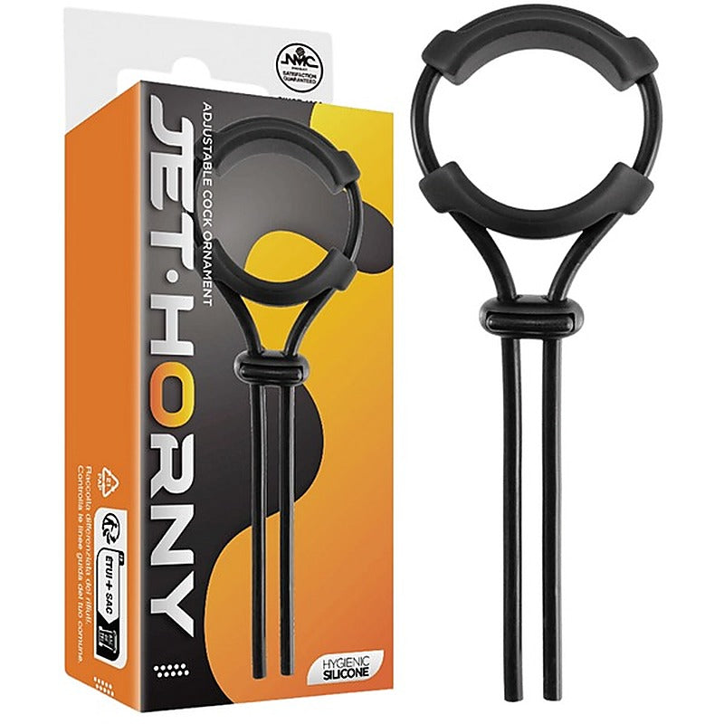 Jet Horny Adjustable Silicone Cock Ornament - Stretchy Cock Rings