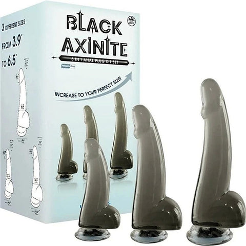 Black Axinite 3-in-1 Suction Cup Anal Plug Kit - Butt Plugs