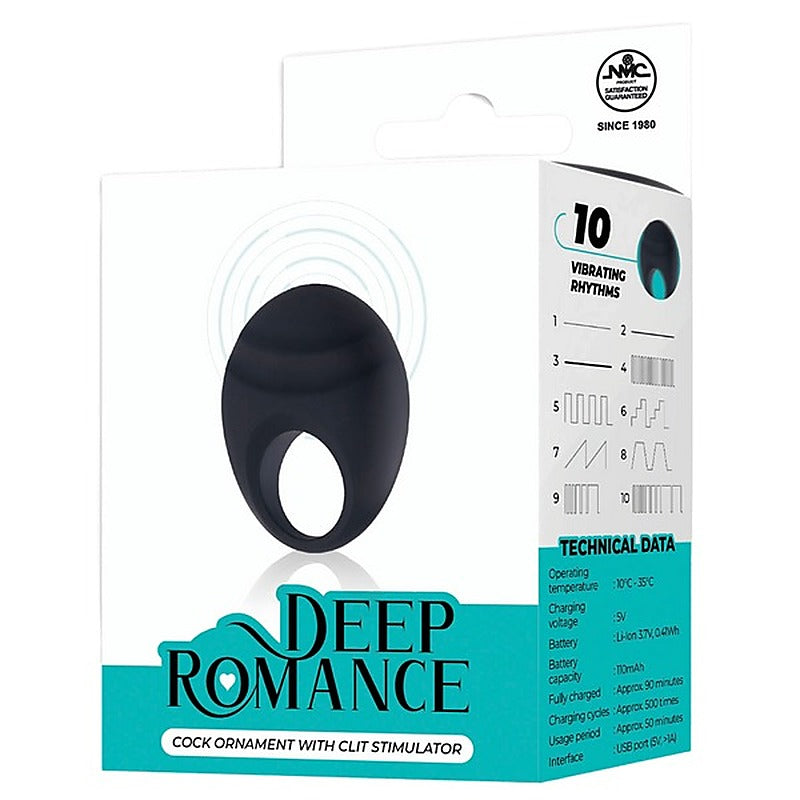Deep Romance 10 Function Cock Ornament With Clit Stimulator - Vibrating Cock Rings