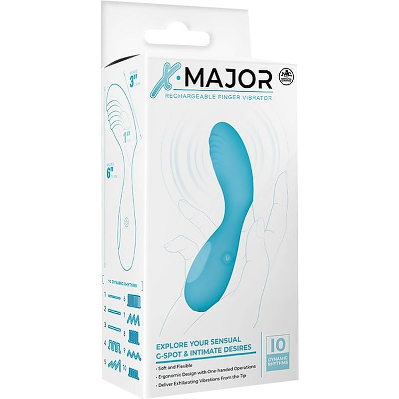 NANMA X. Major 10 Function Rechargeable Finger Vibrator Blue with Ring Design - Finger and Tongue Vibrators