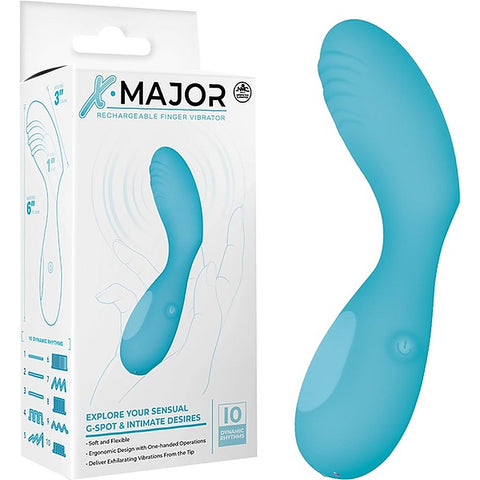 NANMA X. Major 10 Function Rechargeable Finger Vibrator Blue with Ring Design - Finger and Tongue Vibrators