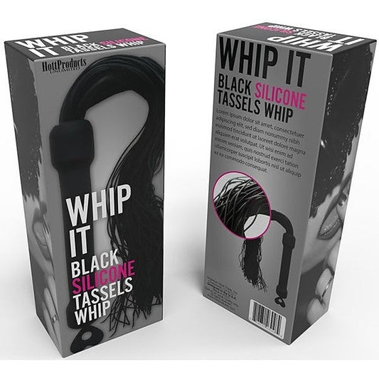 Whip It Black Tassel Silicone Bondage Whip by Hott Products - Whips And Crops