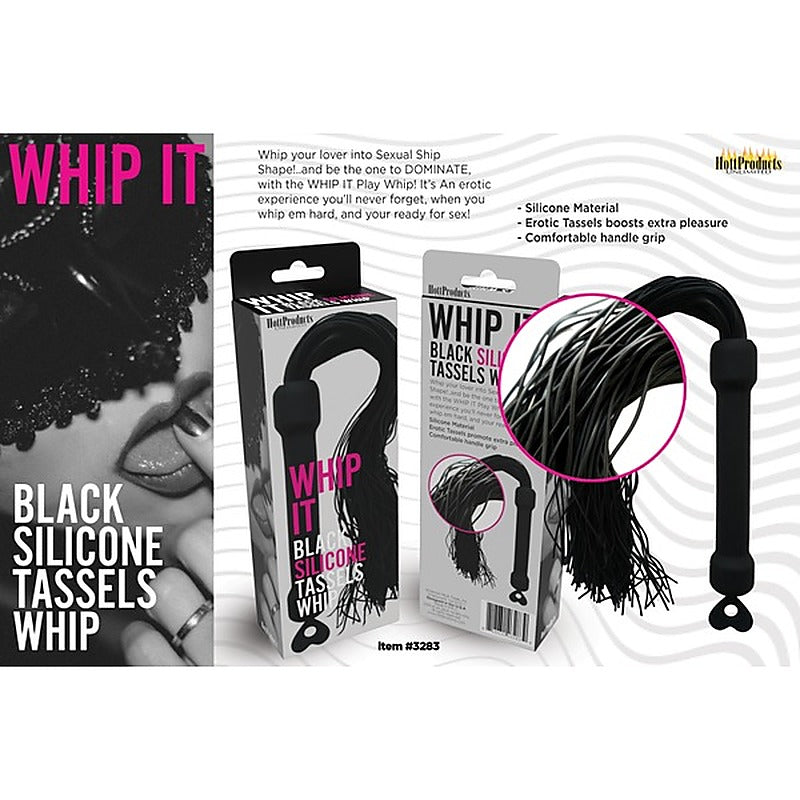 Whip It Black Tassel Silicone Bondage Whip by Hott Products - Whips And Crops