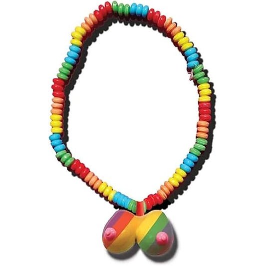Rainbow Edible Boobie Candy Necklace by Hott Products - Party Gifts and Novelties