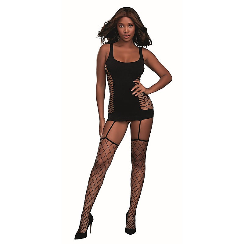 Opaque Gartered Bodystocking Dress by Dream Girl Lingerie - Body Stockings