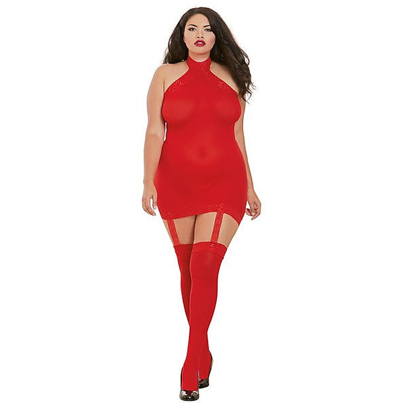 Garter Dress With Thigh High by Dream Girl Lingerie - Plus Sized Lingerie