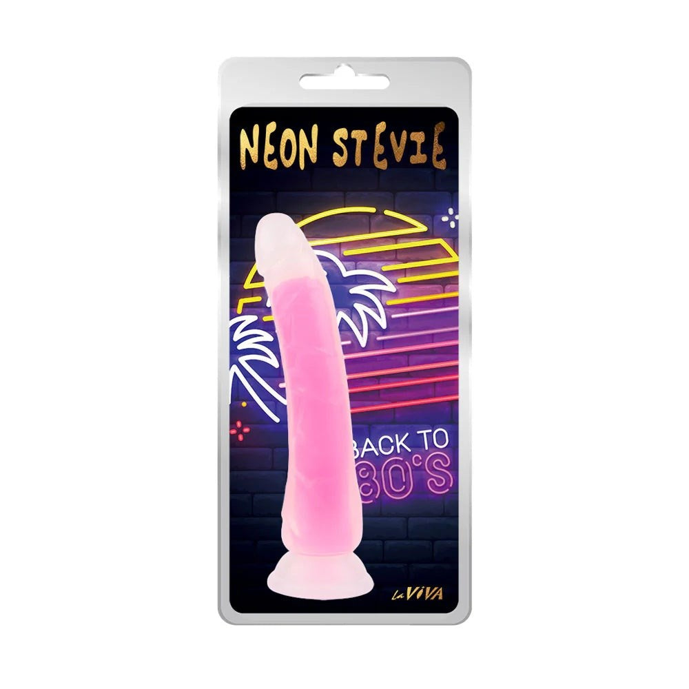 Pipedream Products Neon Stevie 8.4 Inches Suction Realistic Silicone Dildo - Pink - Realistic Dildos