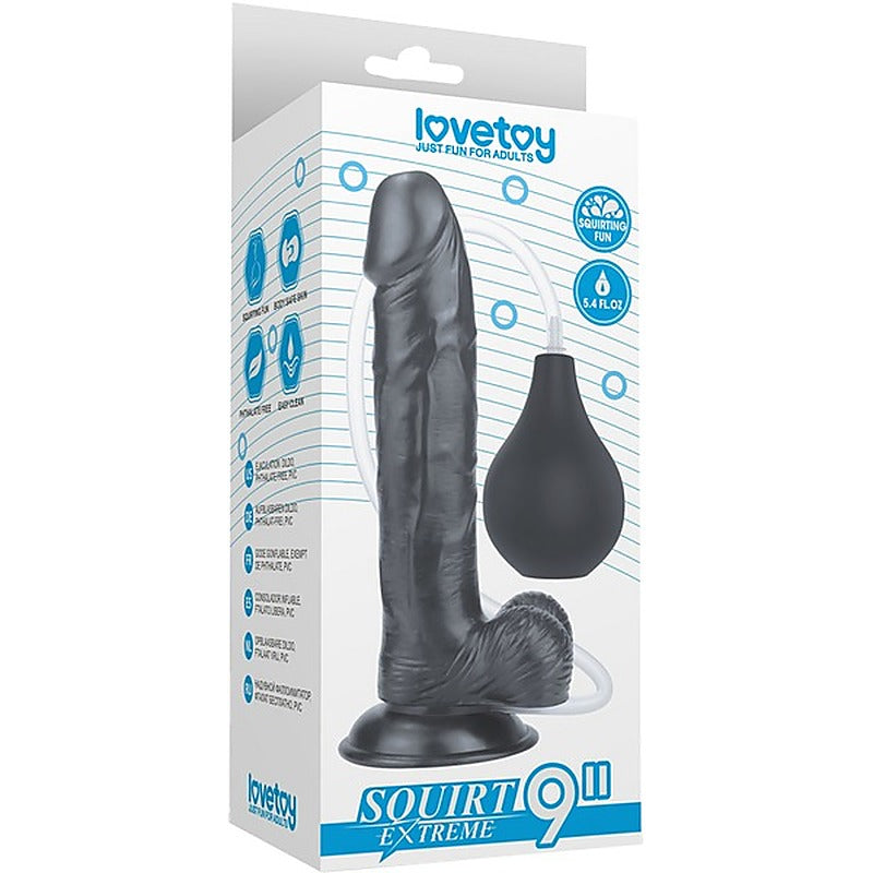 Squirt Extreme Realistic Looking Dong Black by Lovetoy - Realistic Dildos