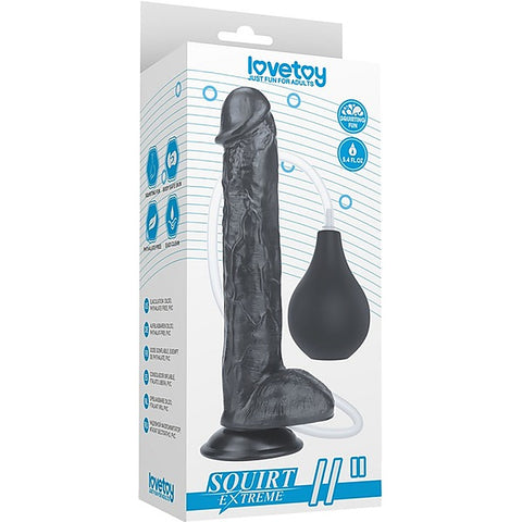 Squirt Extreme Realistic Looking Dong Black by Lovetoy - Realistic Dildos