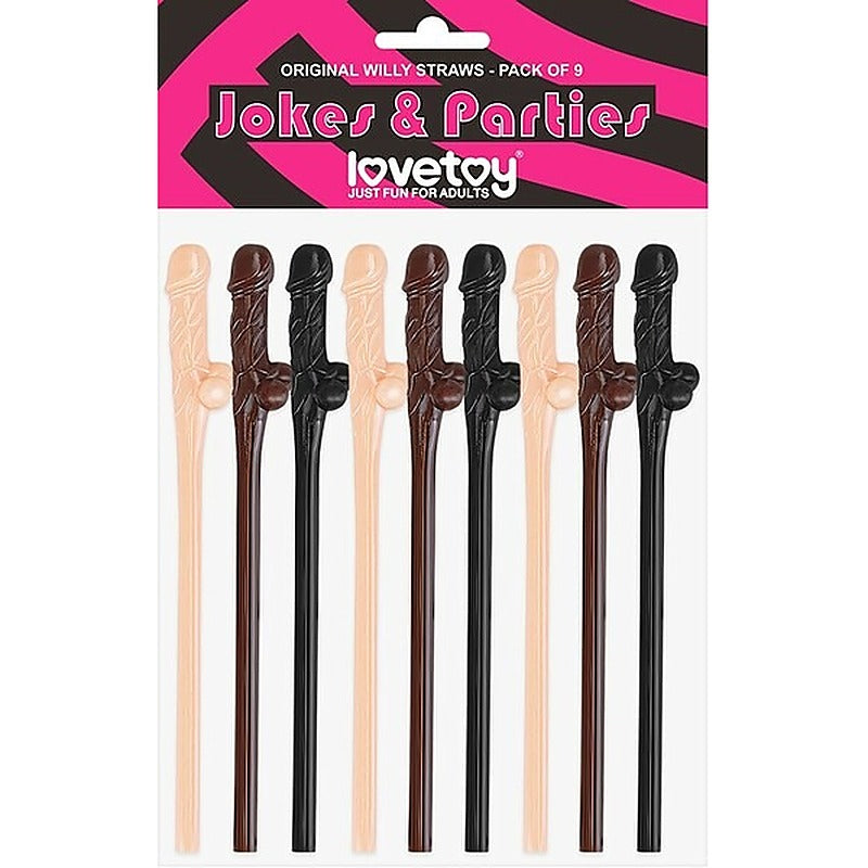 Willy Penis Shape Straws 9 Pack by Lovetoy - Party Gifts and Novelties