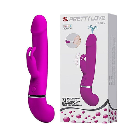 Baile Pretty Love Rechargeable Squirting Henry Rabbit Vibrator Dual Stimulation - Rabbit Vibrators