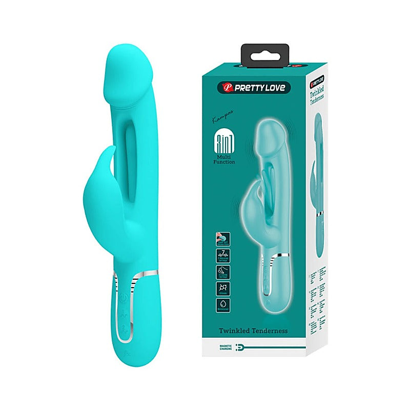 Pretty Love Kampas 3 in1 Multi Function Rechargeable Rabbit Vibrator Dual Ring - Rabbit Vibrators