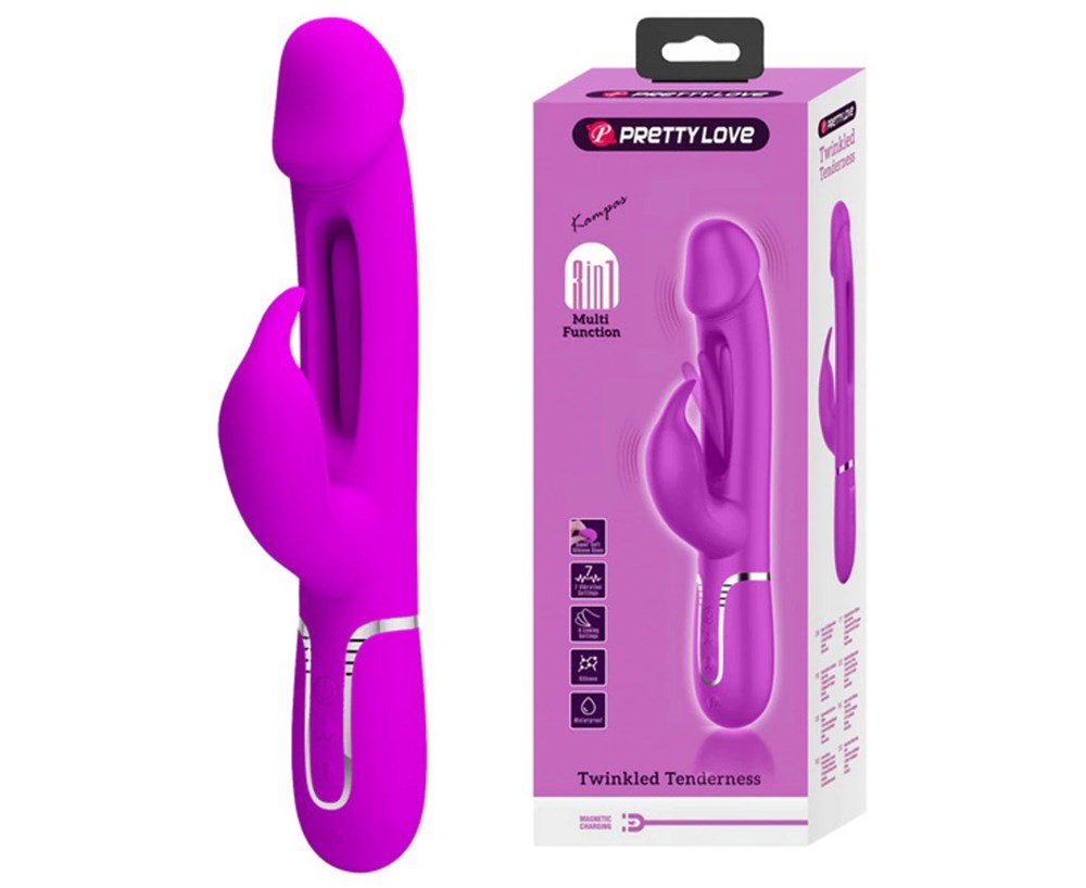 Pretty Love Kampas 3 in1 Multi Function Rechargeable Rabbit Vibrator Dual Ring - - Rabbit Vibrators