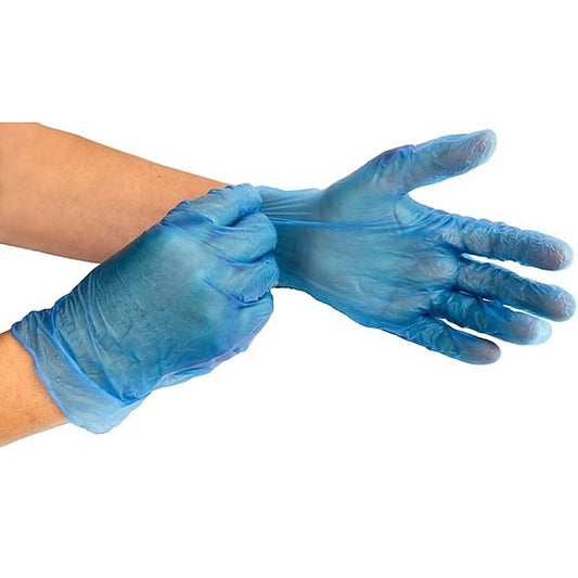 100 Pack Disposable Vinyl Gloves Blue by Sax - Adult Toy Cleaner