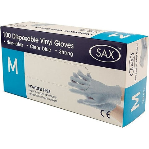 Sax 100 Pack Disposable Vinyl Gloves Blue for Safe Sexual Contact - Adult Toy Cleaner