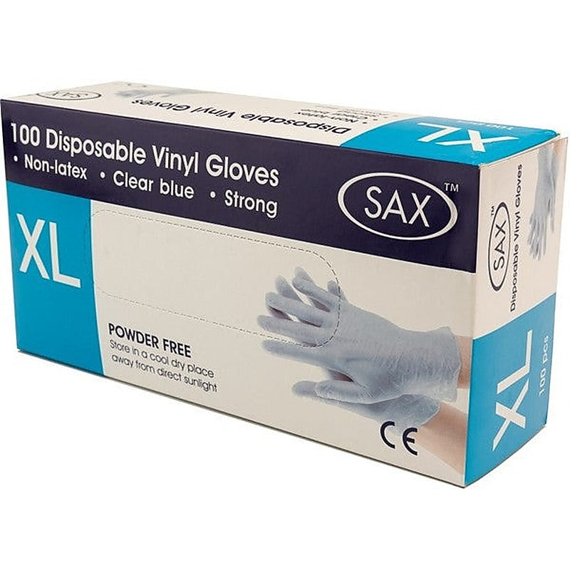 Sax 100 Pack Disposable Vinyl Gloves Blue for Safe Sexual Contact - Adult Toy Cleaner