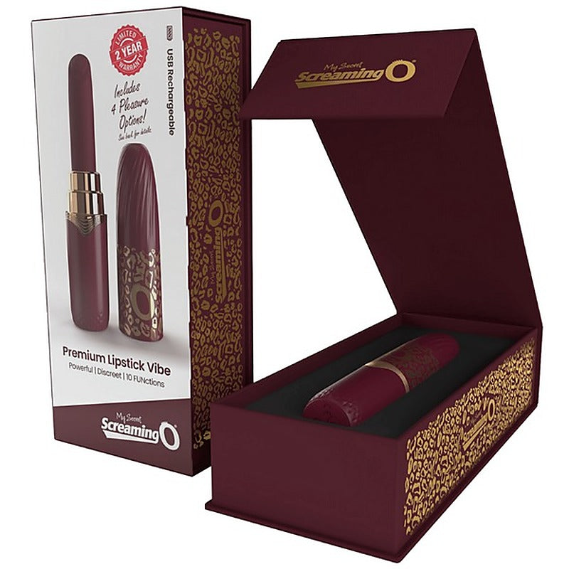 Screaming O Premium 10 Function Lipstick Vibrator Merlot Discreet Travel - Clit Ticklers and Pulsators