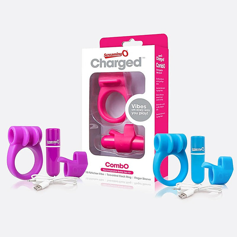 Screaming O Charged 10 Functions Mens Vibrating Cock Ring Combo Kit 1 Multi Ring - Vibrating Cock Rings