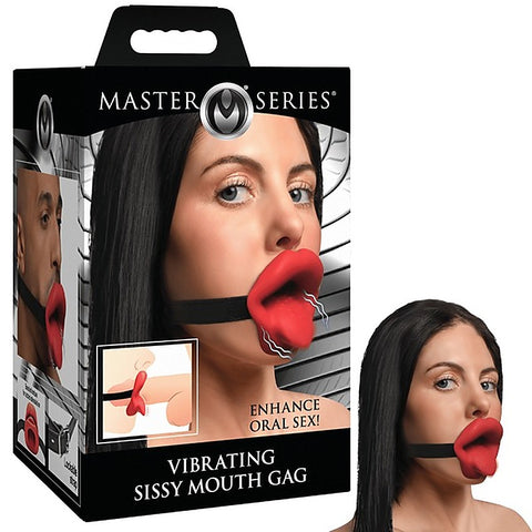 Master Series Vibrating Sissy Bondage Mouth Gag by XR Brands - Bondage Gags and Bits