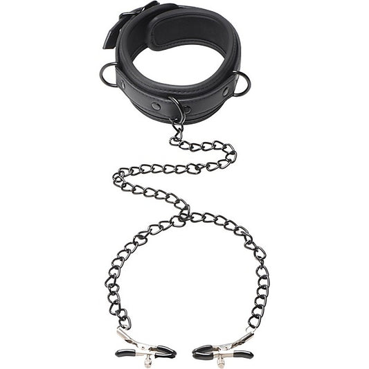 Master Series Collared Temptress Collar With Nipple Clamps - Nipple and Clit Clamps