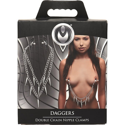 Master Series Daggers Double Chain Nipple Clamps - Nipple and Clit Clamps